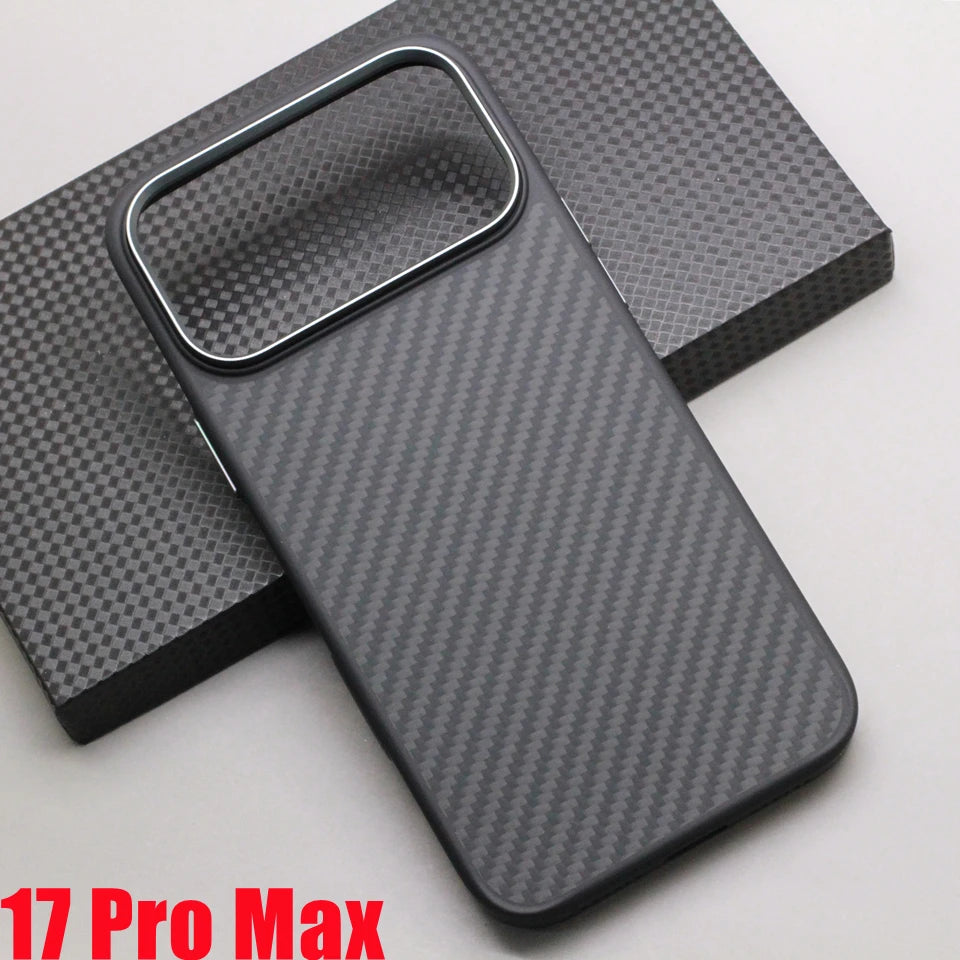 iPhone 17 Series Carbon Fiber MagSafe Case – Kevlar Aramid + Soft TPU Frame